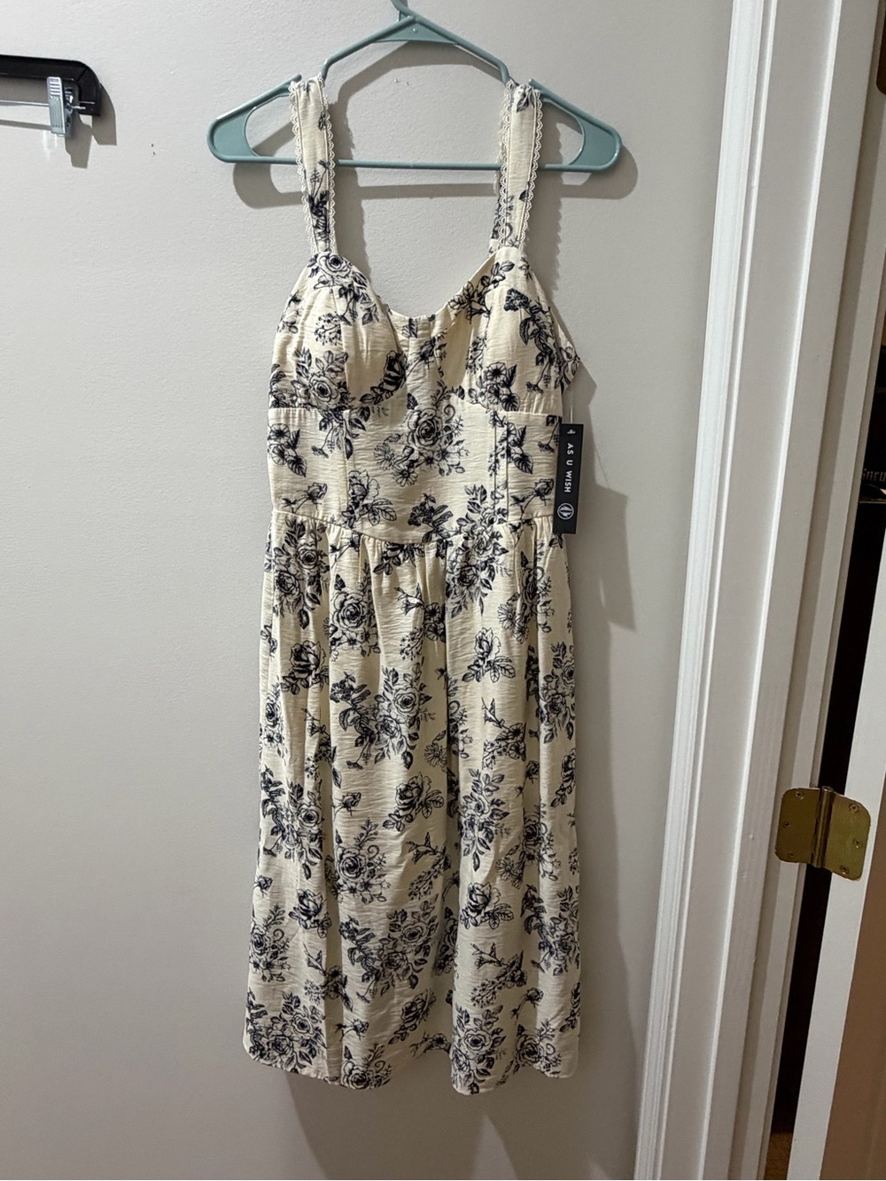 As U Wish Cream Midi Dress with Black Floral Print